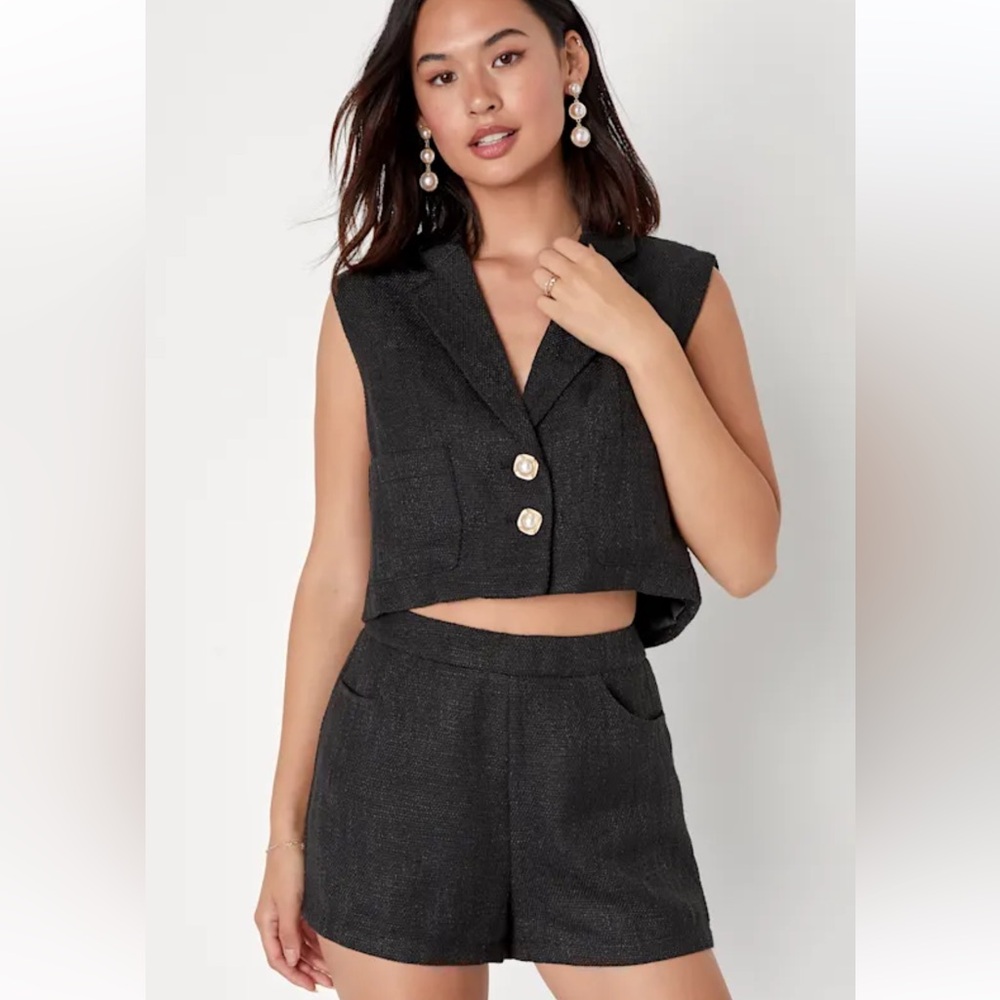 NWT Lulus Perfect Company Black Tweed High Waisted Shorts - XL